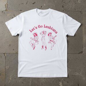 Let’s Go Lesbians Retro Graphic T-Shirt – LGBTQ Pride Vintage Style Unisex White